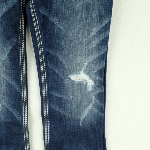 Size 27 Silver Suki Womens Blue Jeans Distressed Bootcut Stone Wash - Picture 3 of 14